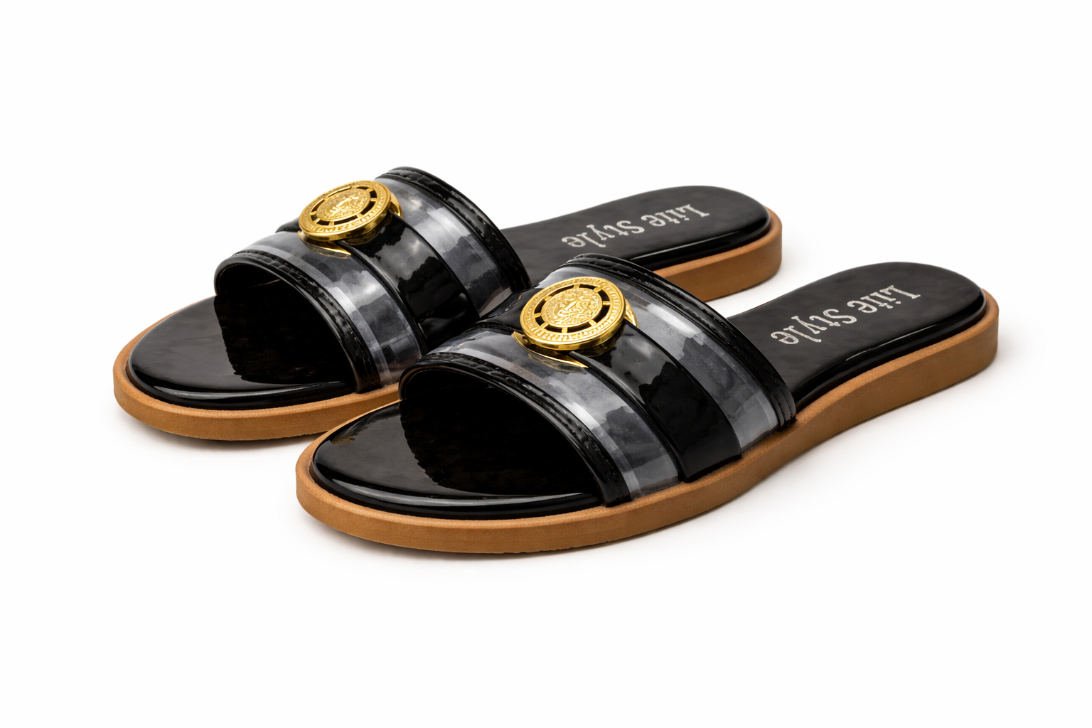 Women Double Strap Buckle Flat Slide Sandals